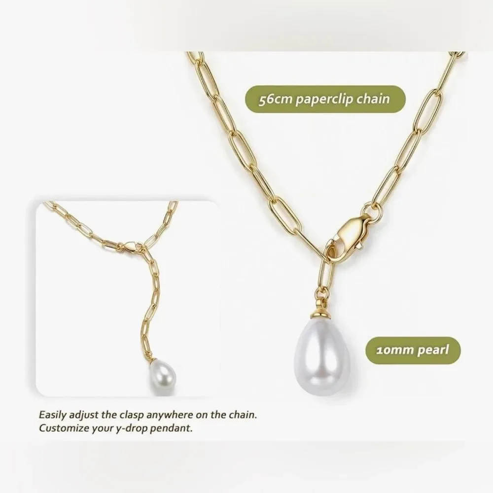 NEW 14k Gold Plated Elegant Pearl Drop Necklace